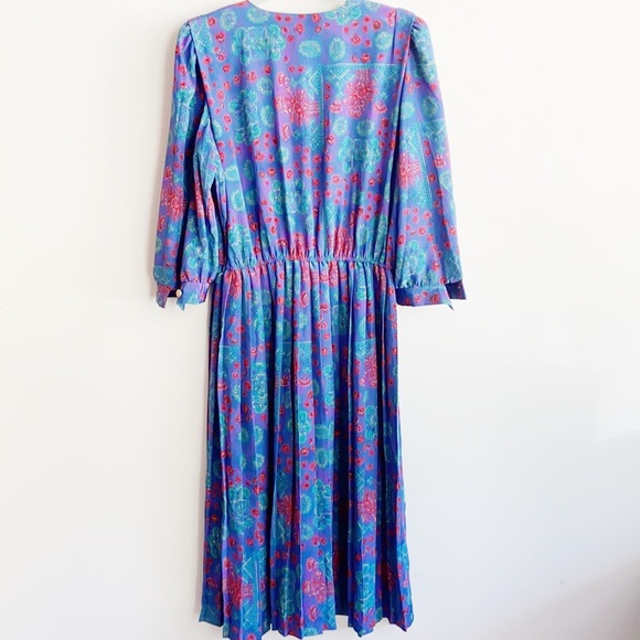 $5 $5 $5 Vintage 1970s Floral Button Down Pleated Fit & Flare Dress Sz 14 - Picture 4 of 5